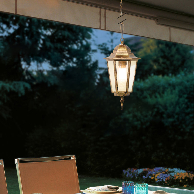 Tradisjonell Vintage Vanntett Hexagonal Aluminiumsakryl 1-Lys Pendellampe For Utendørs Patio | Skanto