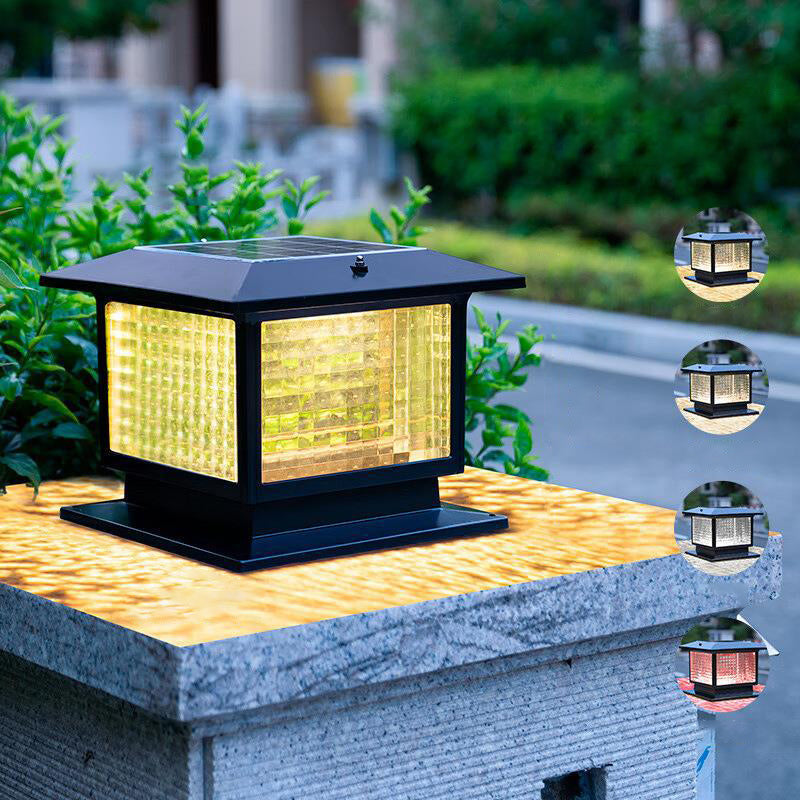 Moderne Minimalistisk Solvannrett Rektangulær Diamant Stripe Glasseskjerm Aluminium Ramme LED Post Hodelampe For Hage | Skanto