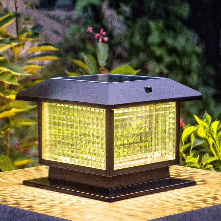 Moderne Minimalistisk Solvannrett Rektangulær Diamant Stripe Glasseskjerm Aluminium Ramme LED Post Hodelampe For Hage | Skanto