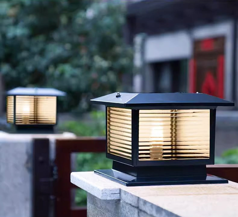 Moderne Minimalistisk Solvannrett Rektangulær Diamant Stripe Glasseskjerm Aluminium Ramme LED Post Hodelampe For Hage | Skanto