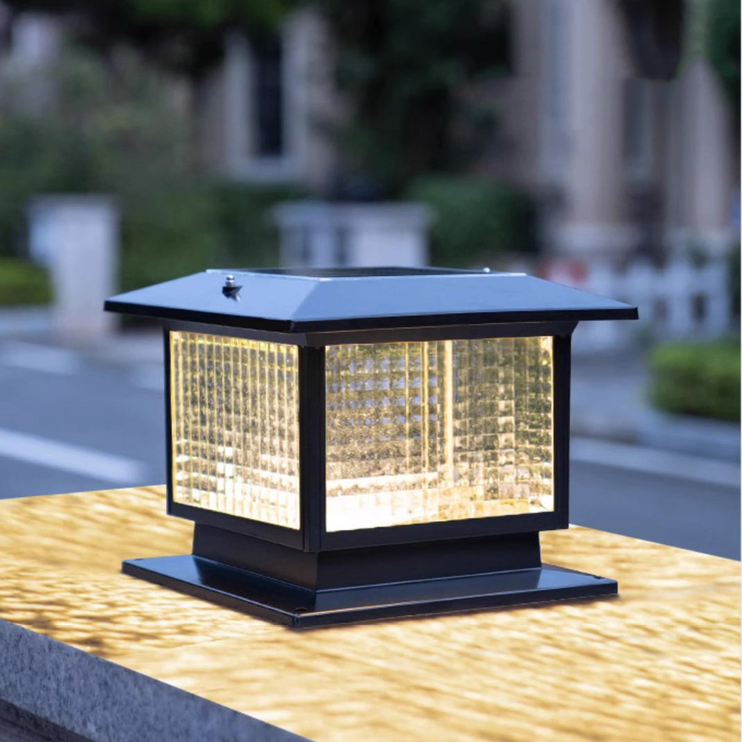 Moderne Minimalistisk Solvannrett Rektangulær Diamant Stripe Glasseskjerm Aluminium Ramme LED Post Hodelampe For Hage | Skanto