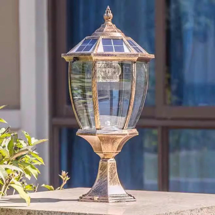 Moderne Retro Sekskant Aluminium Glass LED Sollykt Hode Landskapslys For Hage | Skanto