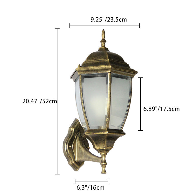 Samtidig Retro Vanntett Hexagonal Bur Aluminium Frostet Klart Glass 1-Lykt Vegglampe For Ute Patio | Skanto