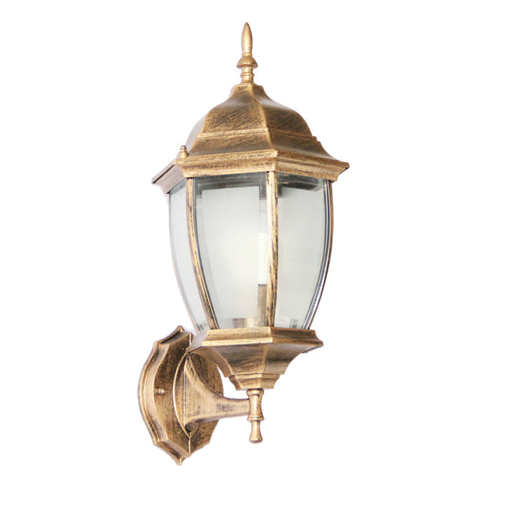 Samtidig Retro Vanntett Hexagonal Bur Aluminium Frostet Klart Glass 1-Lykt Vegglampe For Ute Patio | Skanto