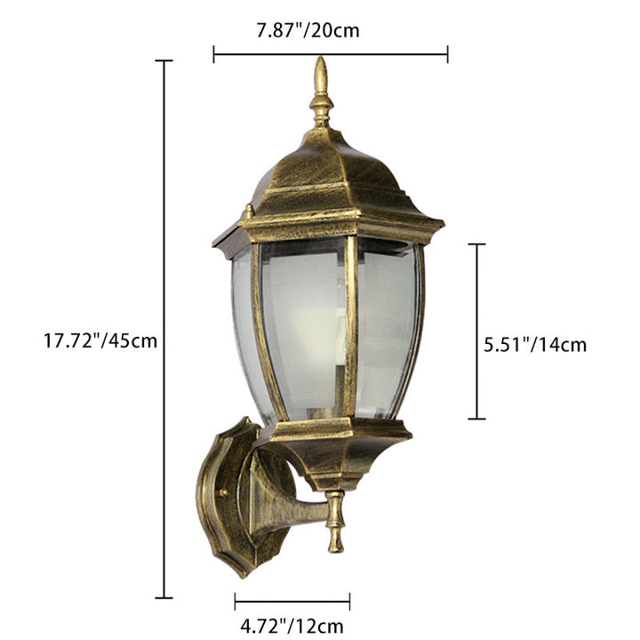 Moderne, vanntett, sekskantet vegglampe i retrostil laget av aluminium med frostet klart glass og burdesign for terrassen