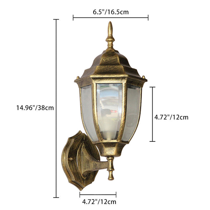 Samtidig Retro Vanntett Hexagonal Bur Aluminium Frostet Klart Glass 1-Lykt Vegglampe For Ute Patio | Skanto