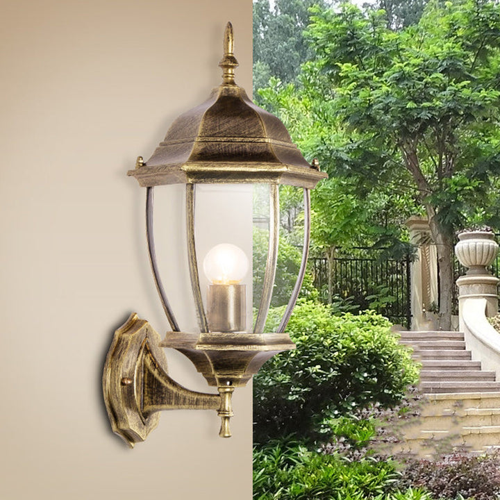 Samtidig Retro Vanntett Hexagonal Bur Aluminium Frostet Klart Glass 1-Lykt Vegglampe For Ute Patio | Skanto