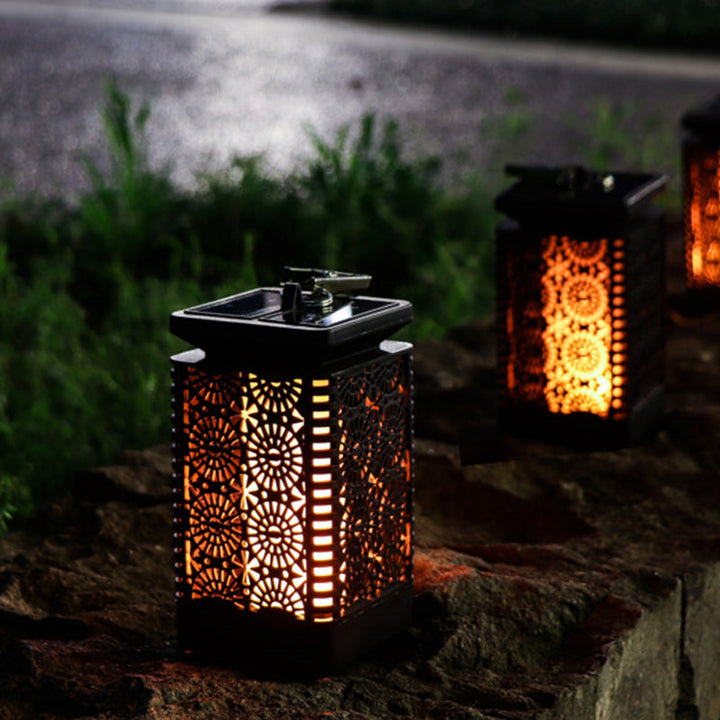 Samtidig Retro Solar Vanntett Firkantet Lantern Flamme ABS LED Landskapsbelysning Utendørs Lys For Utendørs | Skanto