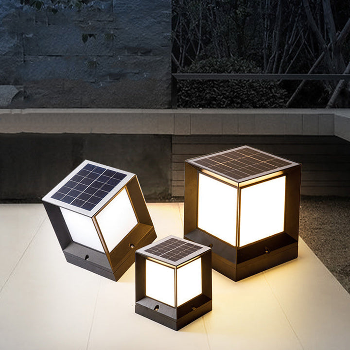Moderne Minimalistiske Solvannfaste Firkantede Aluminium Acryll LED Utendørs Stolpe Lys For Hage | Skanto