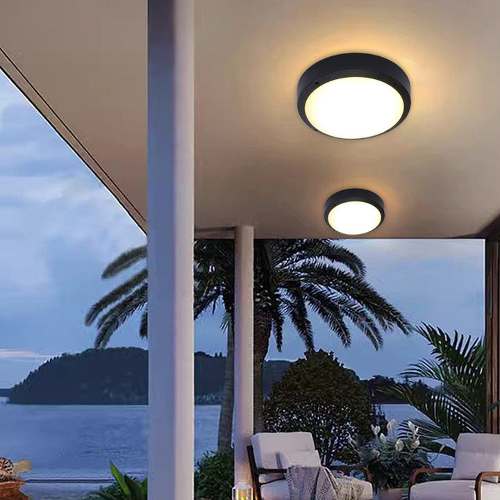 Moderne Minimalistisk Vanntett Rund Aluminiumsakryl LED Utendørs Flush Mount Taklampe For Hage | Skanto