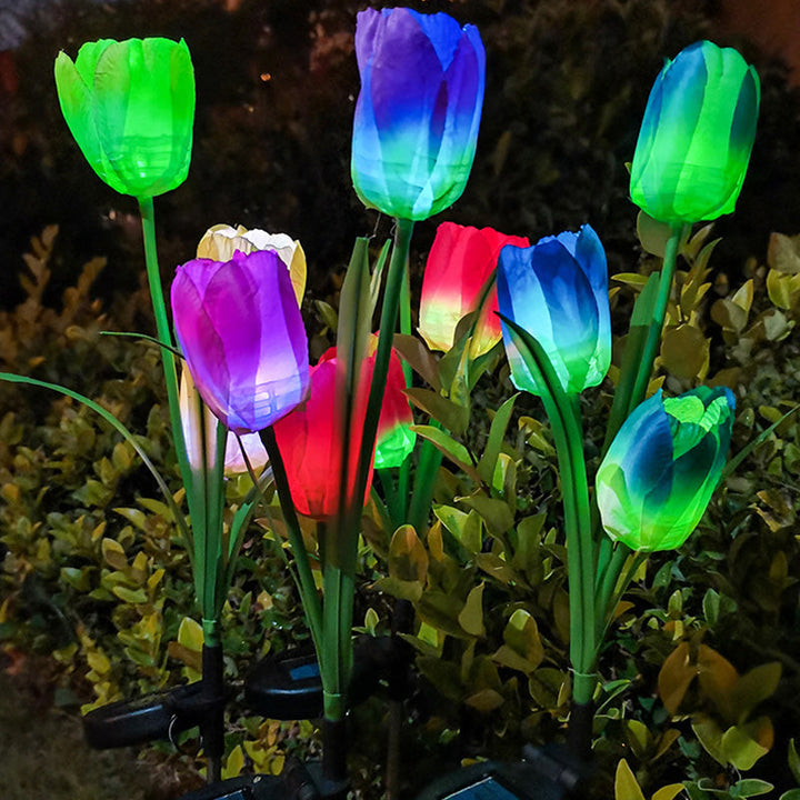 Samtidig Kreativ Solar Vanntett Falsk Tulipan Rustfritt Stål ABS Stoff LED Grunnplugg Plen Landskap Lampe For Utendørs Terrasse | Skanto