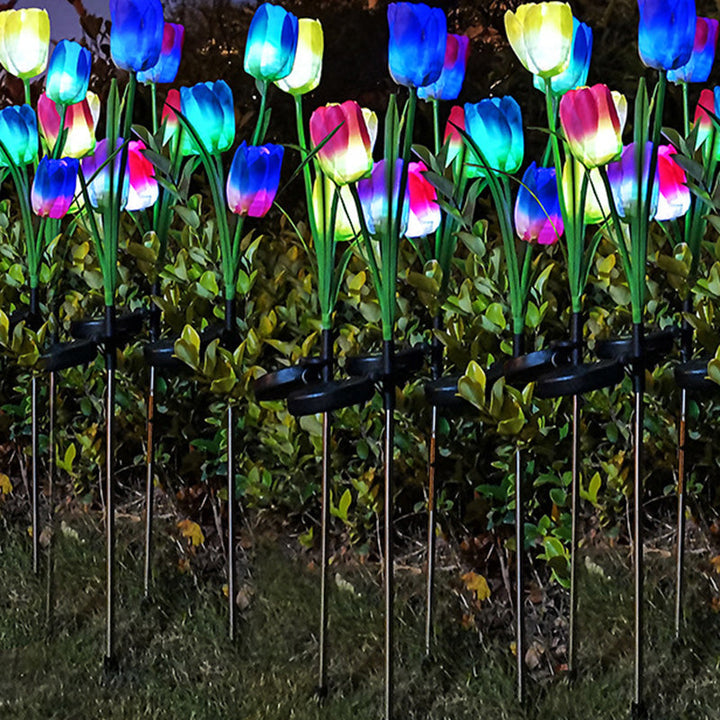 Samtidig Kreativ Solar Vanntett Falsk Tulipan Rustfritt Stål ABS Stoff LED Grunnplugg Plen Landskap Lampe For Utendørs Terrasse | Skanto