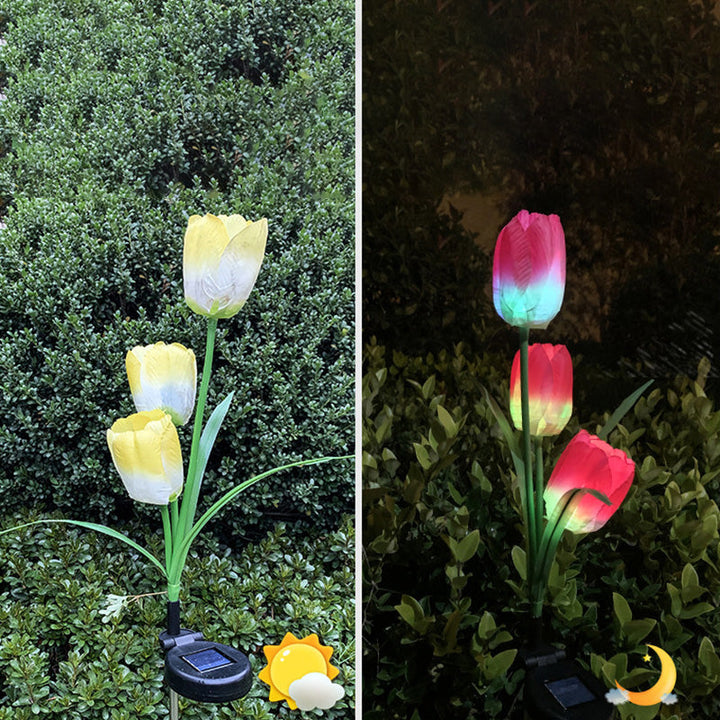 Samtidig Kreativ Solar Vanntett Falsk Tulipan Rustfritt Stål ABS Stoff LED Grunnplugg Plen Landskap Lampe For Utendørs Terrasse | Skanto