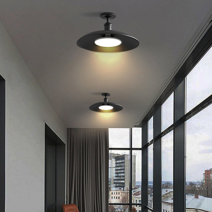 Tradisjonell Vintage Vanntett Flared Cylinder Disc Base Jern 1-Lys Semi-Flush Mount Taklampe For Utendørs Patio | Skanto