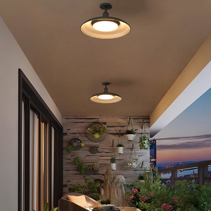 Tradisjonell Vintage Vanntett Flared Cylinder Disc Base Jern 1-Lys Semi-Flush Mount Taklampe For Utendørs Patio | Skanto