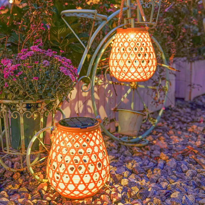 Tradisjonell kinesisk solfylt vanntett oval rund hul mesh ABS LED utendørs landskapslys for hage | Skanto