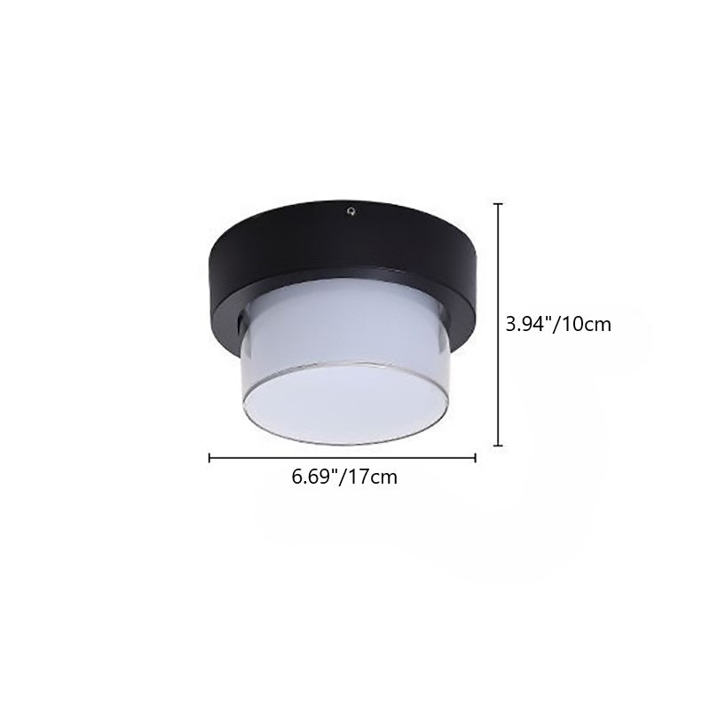 Moderne Minimalistiske Vanntette Firkantede Runde Sylinder Trykkstøpt Aluminium Akryl LED Flush Mount Taklampe For Utendørs Terrasse | Skanto