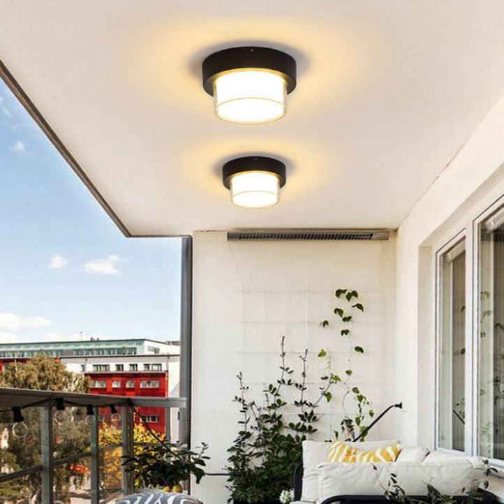 Vanntett, firkantet, rund, sylindrisk LED-taklampe laget av støpt aluminium og akryl for utendørsterrasser