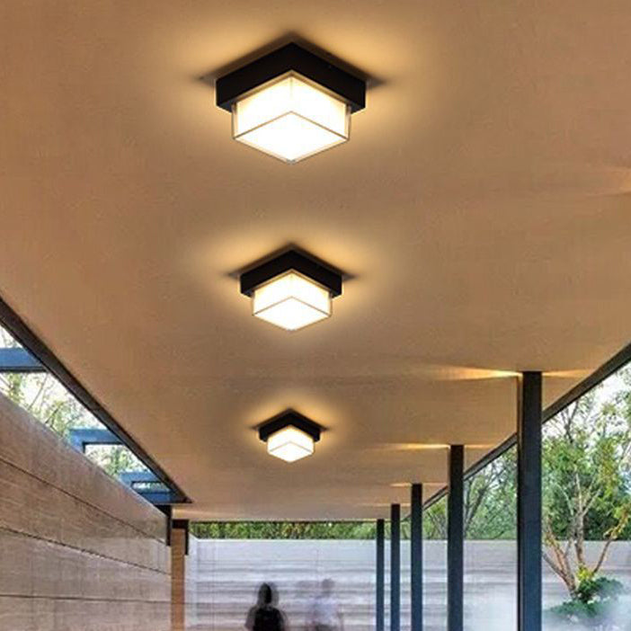 Moderne Minimalistiske Vanntette Firkantede Runde Sylinder Trykkstøpt Aluminium Akryl LED Flush Mount Taklampe For Utendørs Terrasse | Skanto