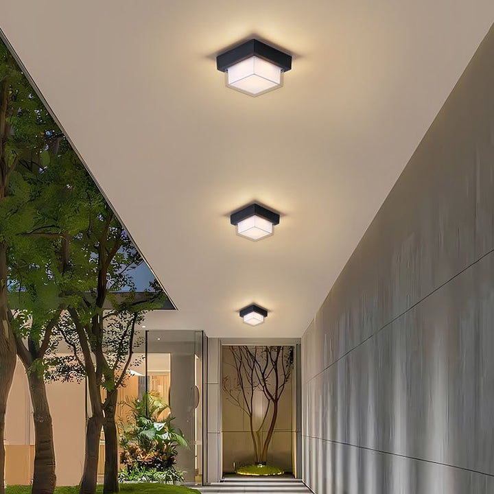 Moderne Minimalistiske Vanntette Firkantede Runde Sylinder Trykkstøpt Aluminium Akryl LED Flush Mount Taklampe For Utendørs Terrasse | Skanto