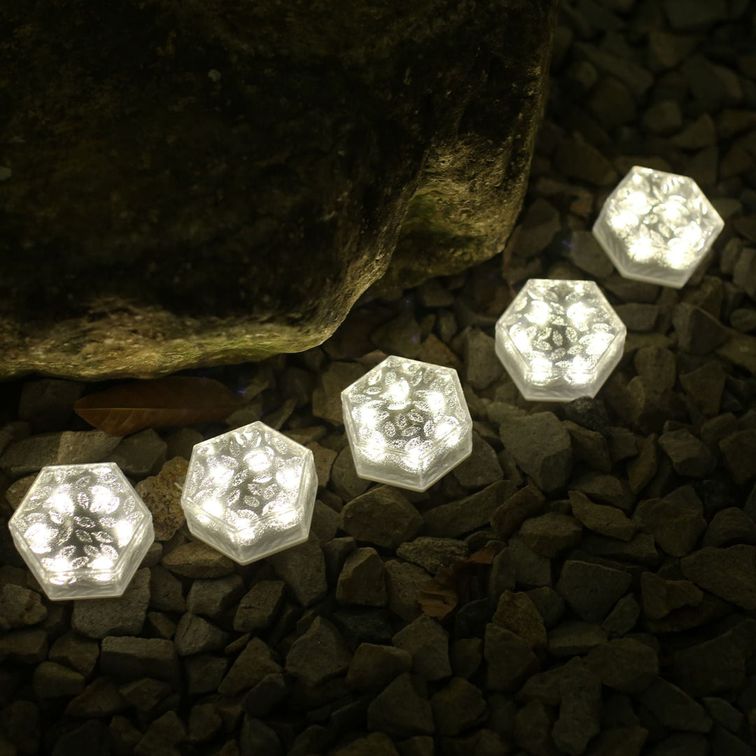 Moderne minimalistisk solarpanel vanntett hexagonal isflis ABS PVC LED plengelampe for utendørs terrasse | Skanto