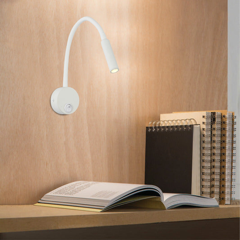 Skanto | Modern Minimalist Iron Round Flexible Bend Tube LED Reading Lamp Wall Sconce Lamp for Bedroom