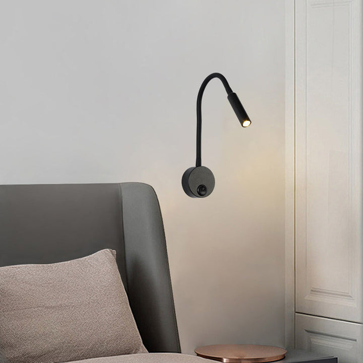 Skanto | Modern Minimalist Iron Round Flexible Bend Tube LED Reading Lamp Wall Sconce Lamp for Bedroom