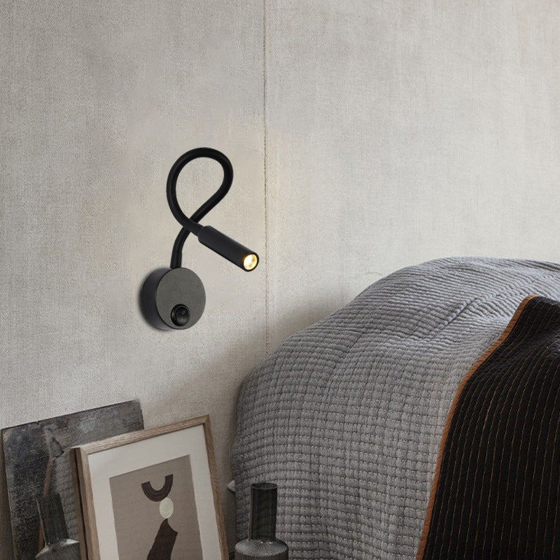 Skanto | Modern Minimalist Iron Round Flexible Bend Tube LED Reading Lamp Wall Sconce Lamp for Bedroom