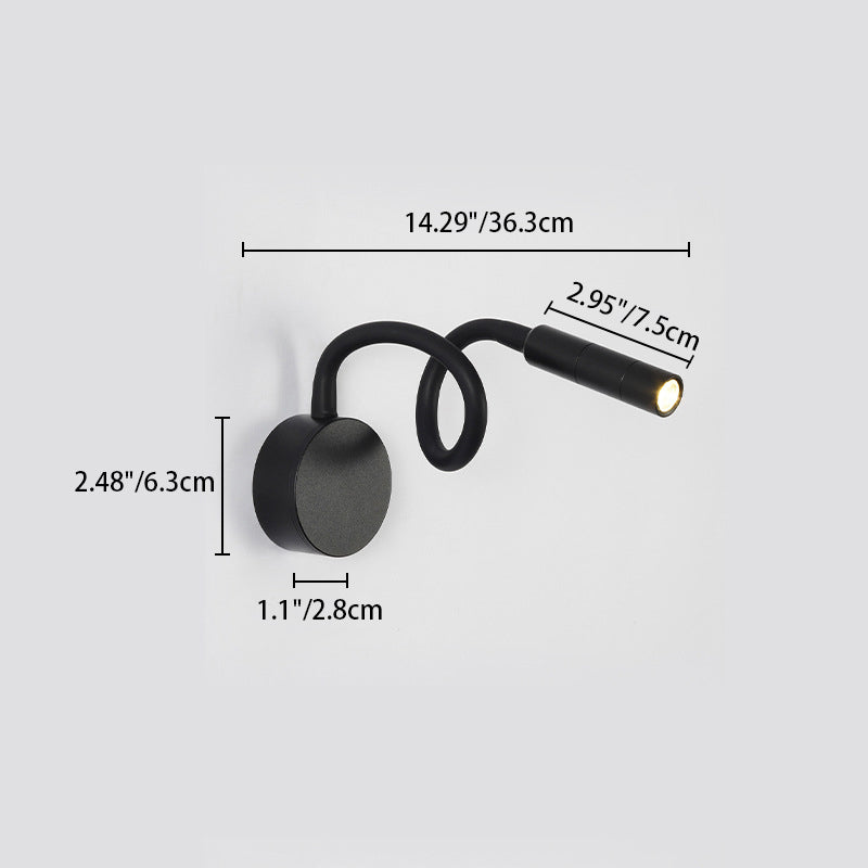 Skanto | Modern Minimalist Iron Round Flexible Bend Tube LED Reading Lamp Wall Sconce Lamp for Bedroom