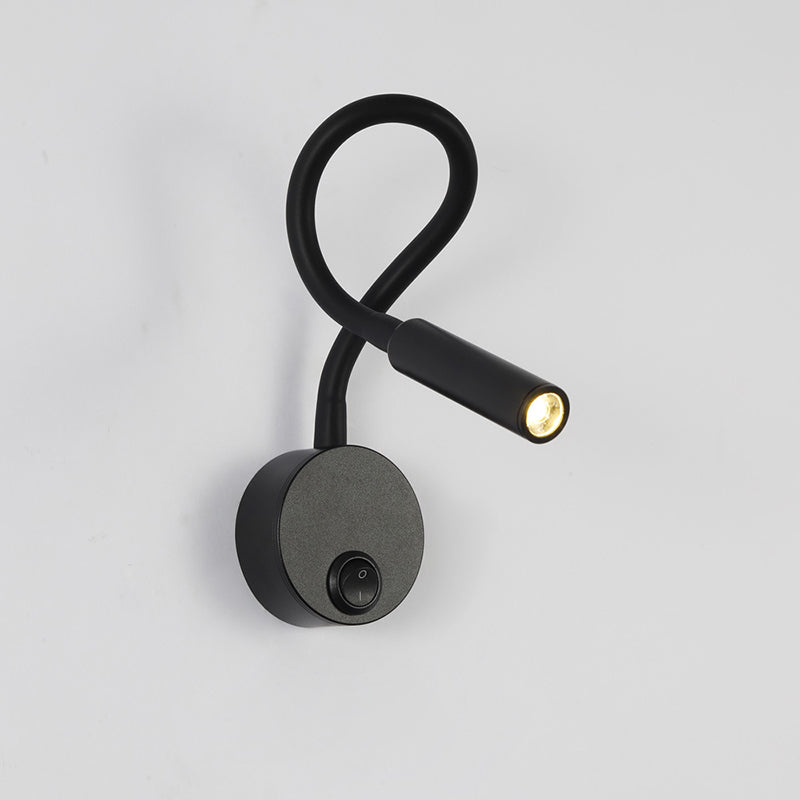 Skanto | Modern Minimalist Iron Round Flexible Bend Tube LED Reading Lamp Wall Sconce Lamp for Bedroom