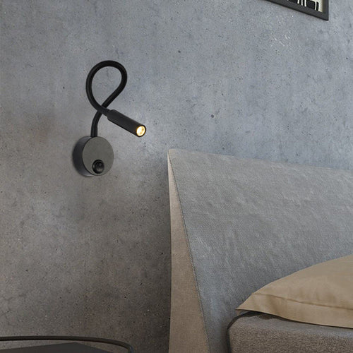 Skanto | Modern Minimalist Iron Round Flexible Bend Tube LED Reading Lamp Wall Sconce Lamp for Bedroom