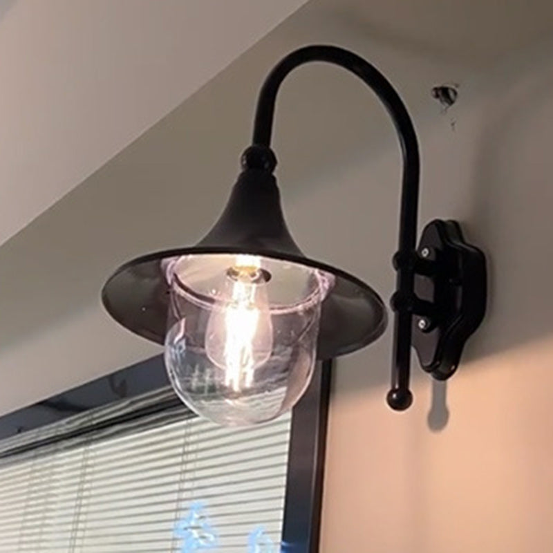 Moderne Enkelt Aluminium Trumpet Skjerm Glass 1-Lys Utendørs Vegglampe For Hage | Skanto