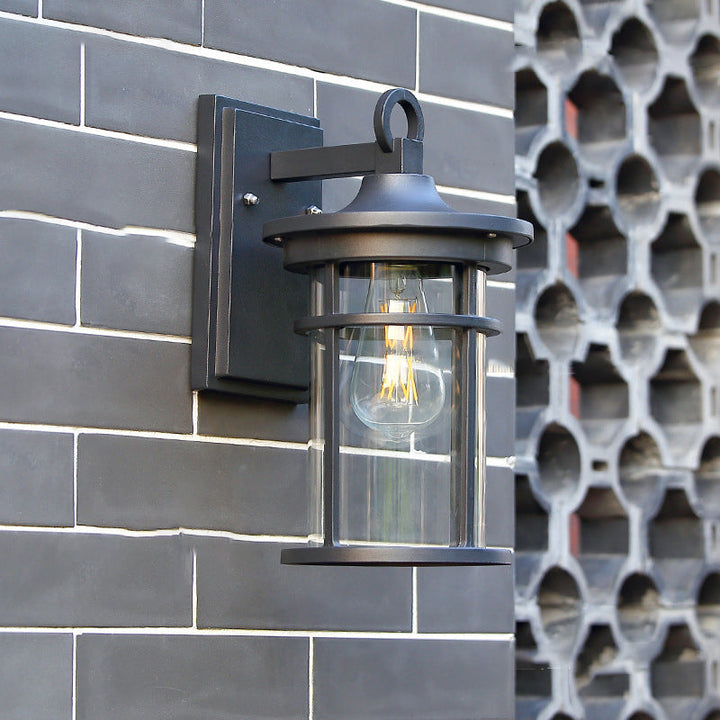 Moderne industriell sylinder aluminium glasskjerm 1-lys vanntett vegglampe for utendørs uteplass | Skanto