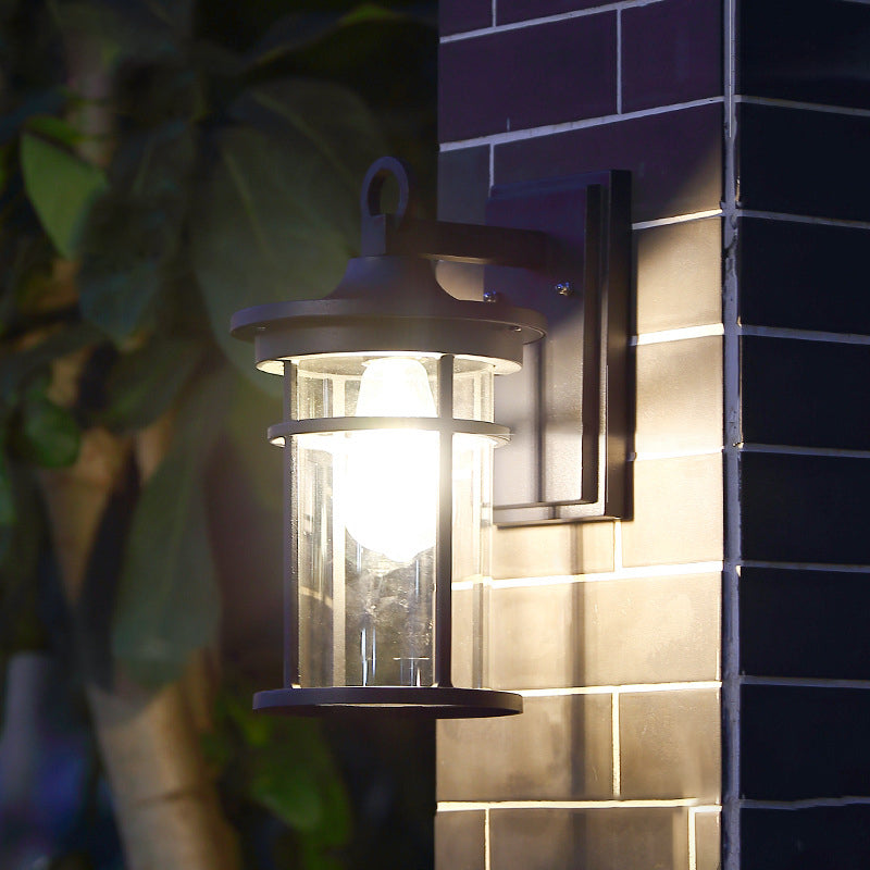 Moderne industriell sylinder aluminium glasskjerm 1-lys vanntett vegglampe for utendørs uteplass | Skanto