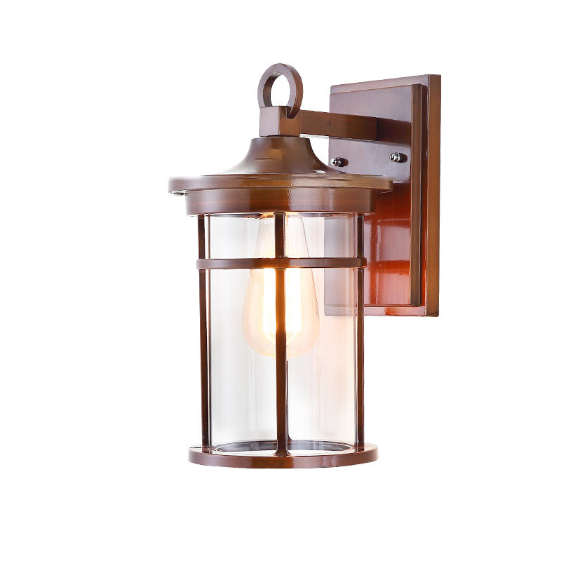 Moderne industriell sylinder aluminium glasskjerm 1-lys vanntett vegglampe for utendørs uteplass | Skanto