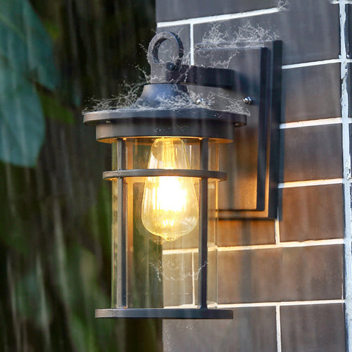 Moderne industriell sylinder aluminium glasskjerm 1-lys vanntett vegglampe for utendørs uteplass | Skanto