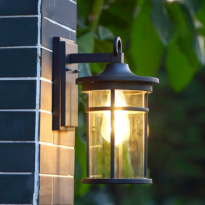 Moderne industriell sylinder aluminium glasskjerm 1-lys vanntett vegglampe for utendørs uteplass | Skanto