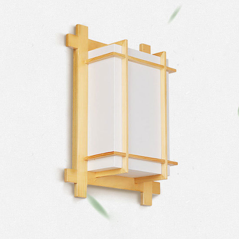 Skanto | Tradisjonell japansk rektangulær massiv tre ramme faux pergamentskjerm 2-lampe vegglampe for soverom