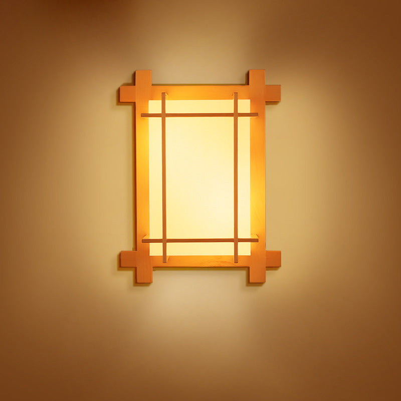 Skanto | Tradisjonell japansk rektangulær massiv tre ramme faux pergamentskjerm 2-lampe vegglampe for soverom