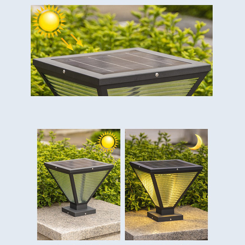 Moderne Minimalistisk Solvannslippende Firkantet Prismatic Rustfritt Stål Glass LED Utendørs Lys For Terrasse | Skanto
