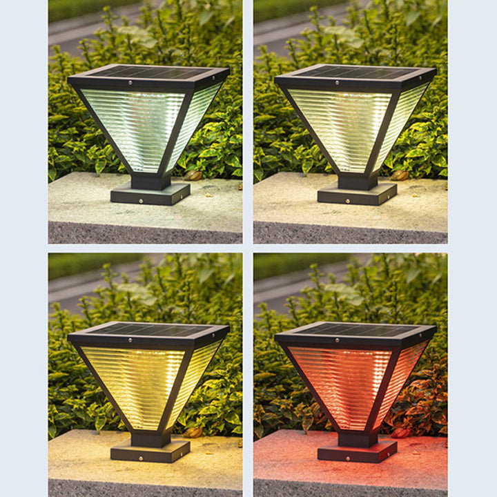 Moderne Minimalistisk Solvannslippende Firkantet Prismatic Rustfritt Stål Glass LED Utendørs Lys For Terrasse | Skanto