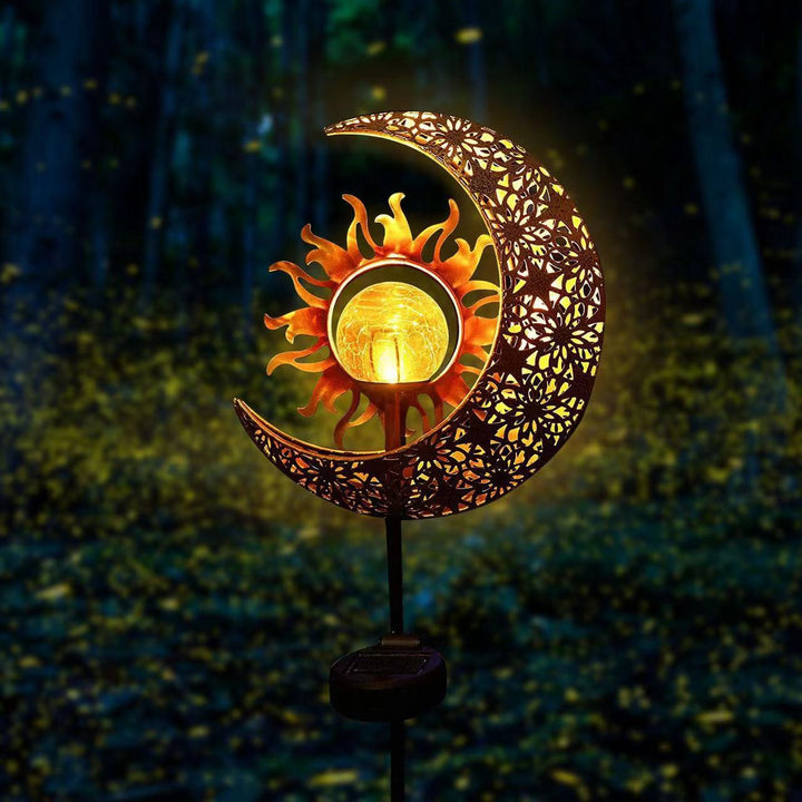 Moderne Art Deco Sol Vanntett Bakken Plugg Stjerne Sol Måne Jern Glass LED Utendørs Lys For Hage | Skanto