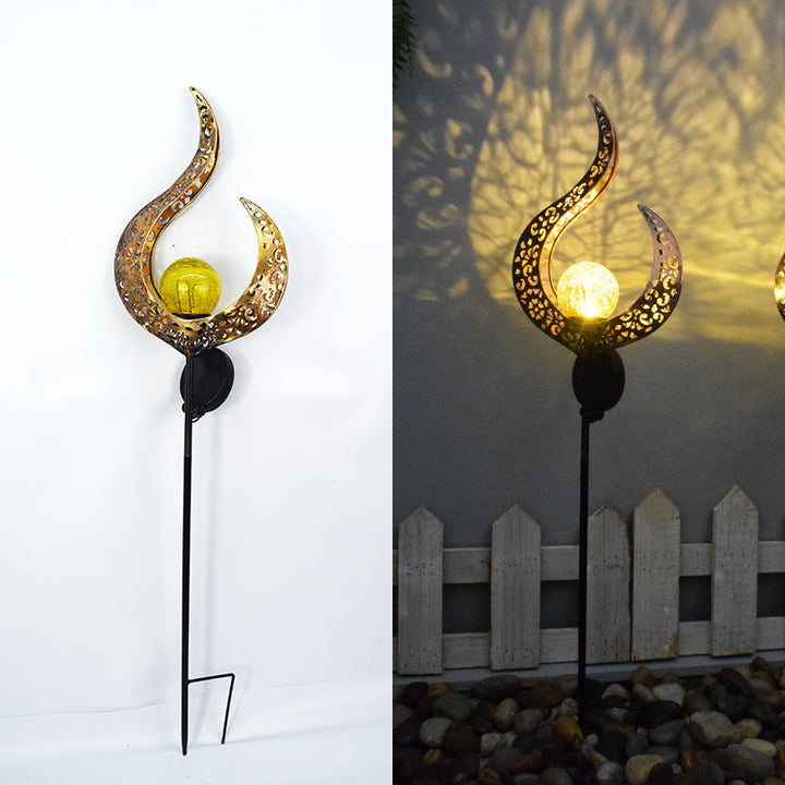 Moderne Art Deco Sol Vanntett Bakken Plugg Stjerne Sol Måne Jern Glass LED Utendørs Lys For Hage | Skanto