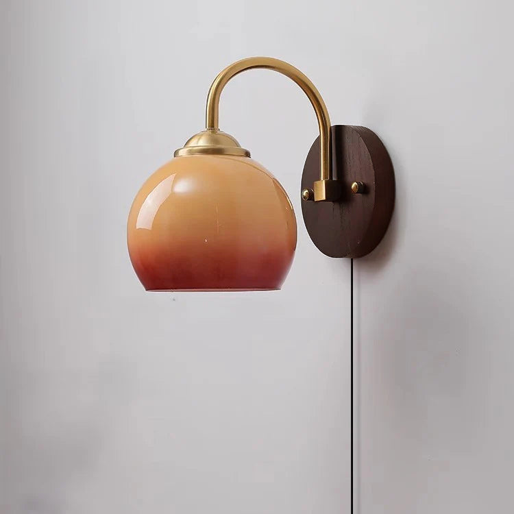 Skanto | Moderne Mid-Century Krem Rund Oval Ask Tre Glass 1-Lys Vegglampe for Soverom