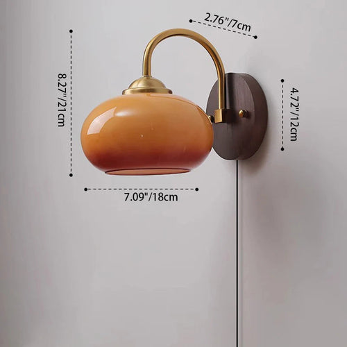 Skanto | Moderne Mid-Century Krem Rund Oval Ask Tre Glass 1-Lys Vegglampe for Soverom