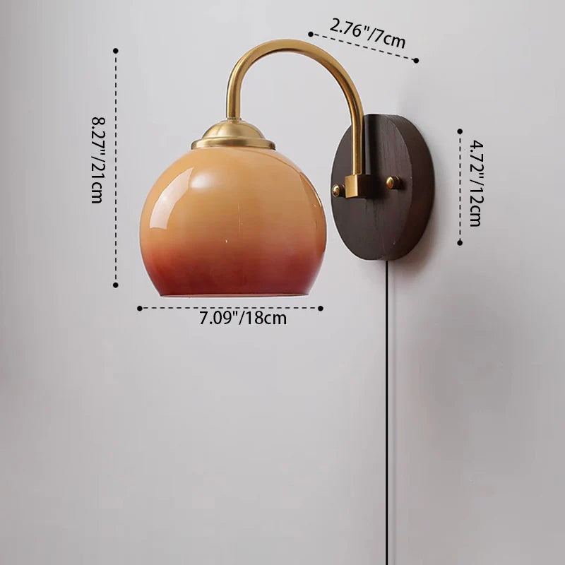 Skanto | Moderne Mid-Century Krem Rund Oval Ask Tre Glass 1-Lys Vegglampe for Soverom