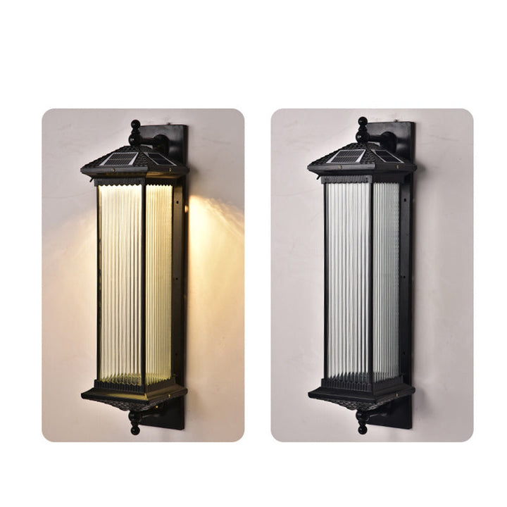 Tradisjonell kinesisk vanntett rektangulær glassmetall 1-lampe vegglampe for utendørs patio | Skanto