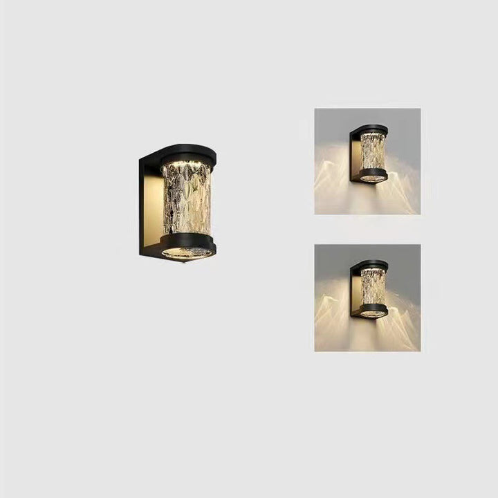 Moderne Luksus Vanntett Sylinder Rustfritt Stål Krystall LED Vegglampe For Utendørs Patio | Skanto