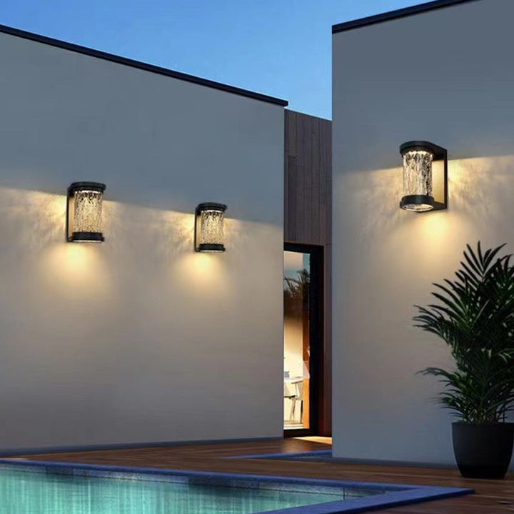 Moderne Luksus Vanntett Sylinder Rustfritt Stål Krystall LED Vegglampe For Utendørs Patio | Skanto