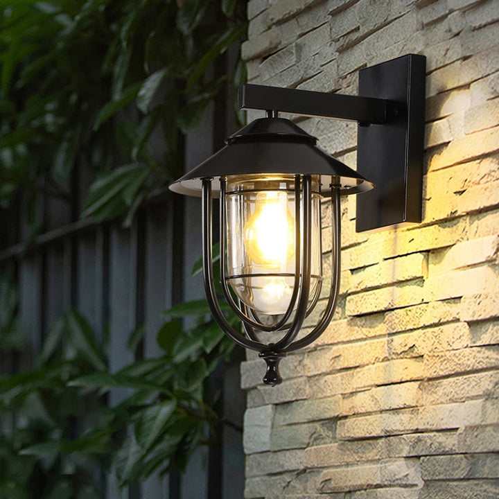 Tradisjonell Vintage Fuglebur Jern Glass 1-Lykt Vegglampe For Utendørs Patio | Skanto